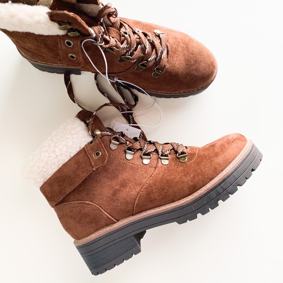 sherpa lined lace up boots